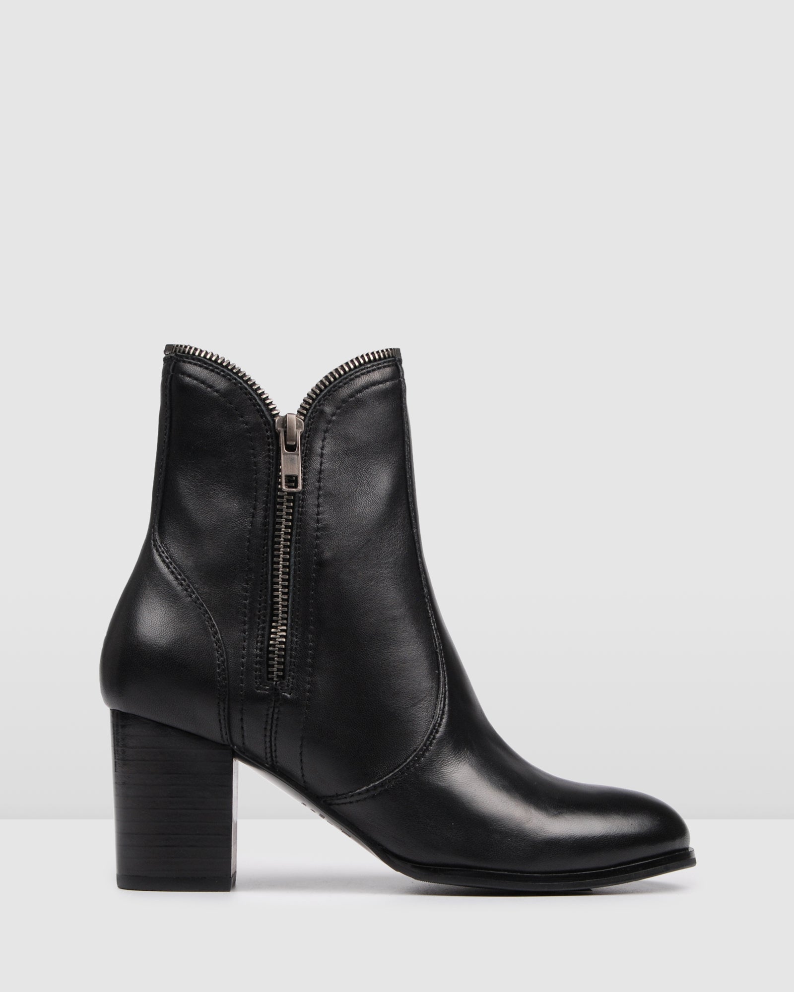 black leather mid boots