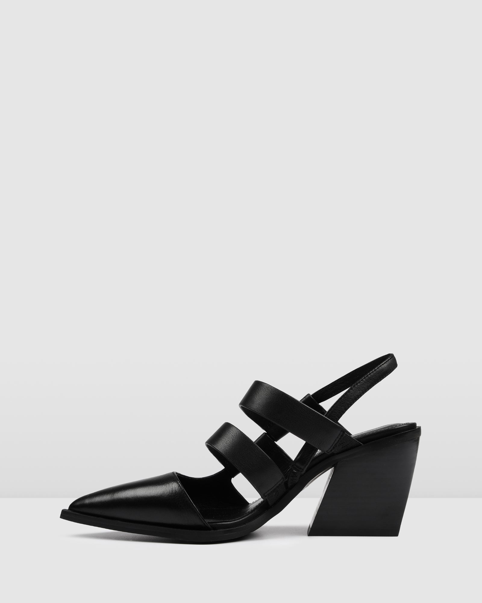 NOVI MID HEEL SANDALS BLACK LEATHER - Jo Mercer