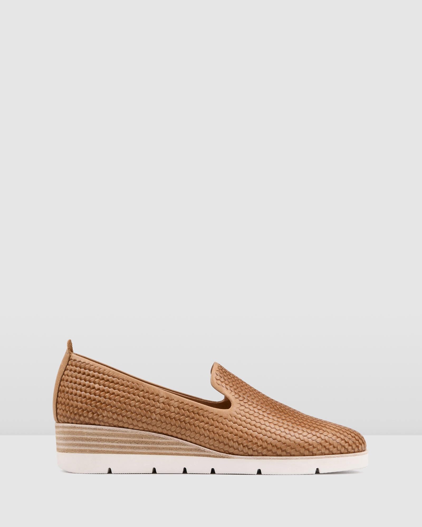 tan leatherette slip on loafer