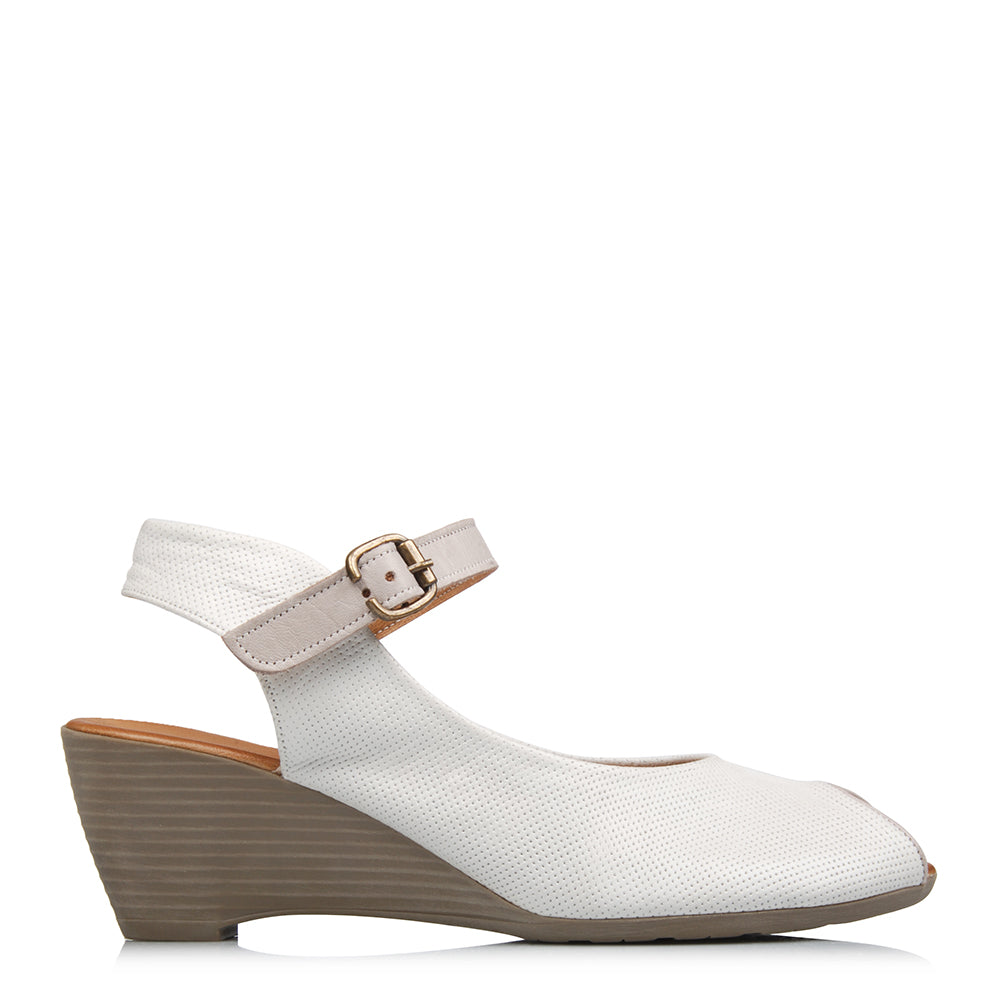 white leather wedges