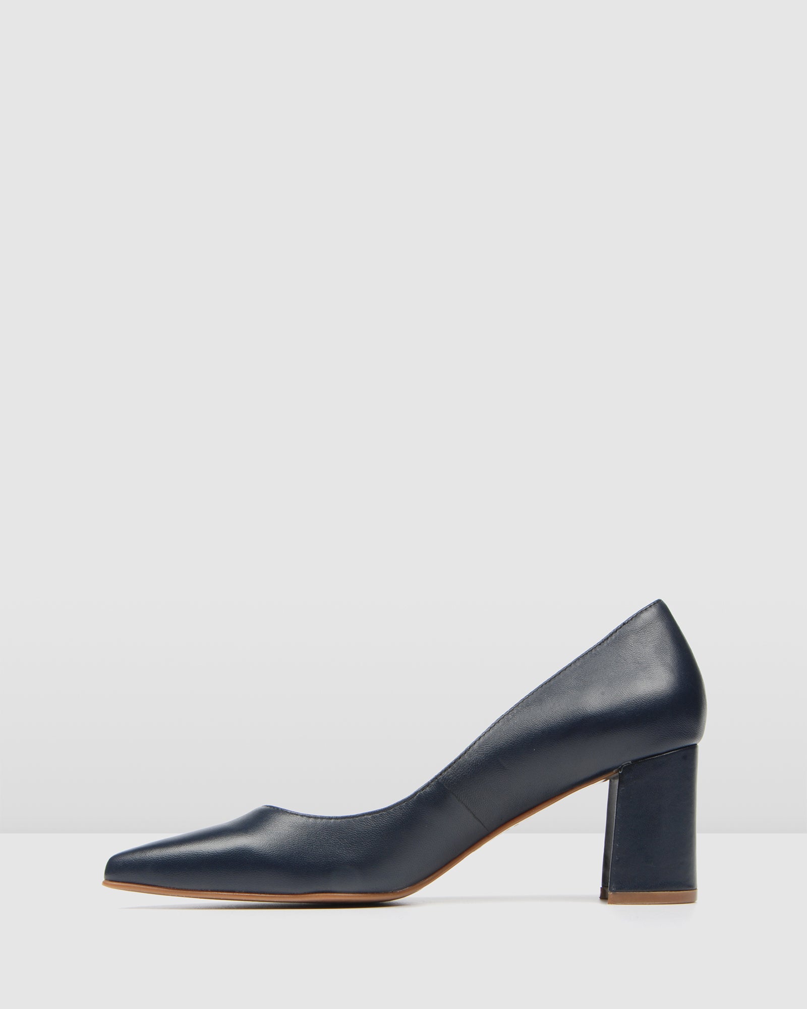 INEZ MID HEELS NAVY LEATHER - Jo Mercer