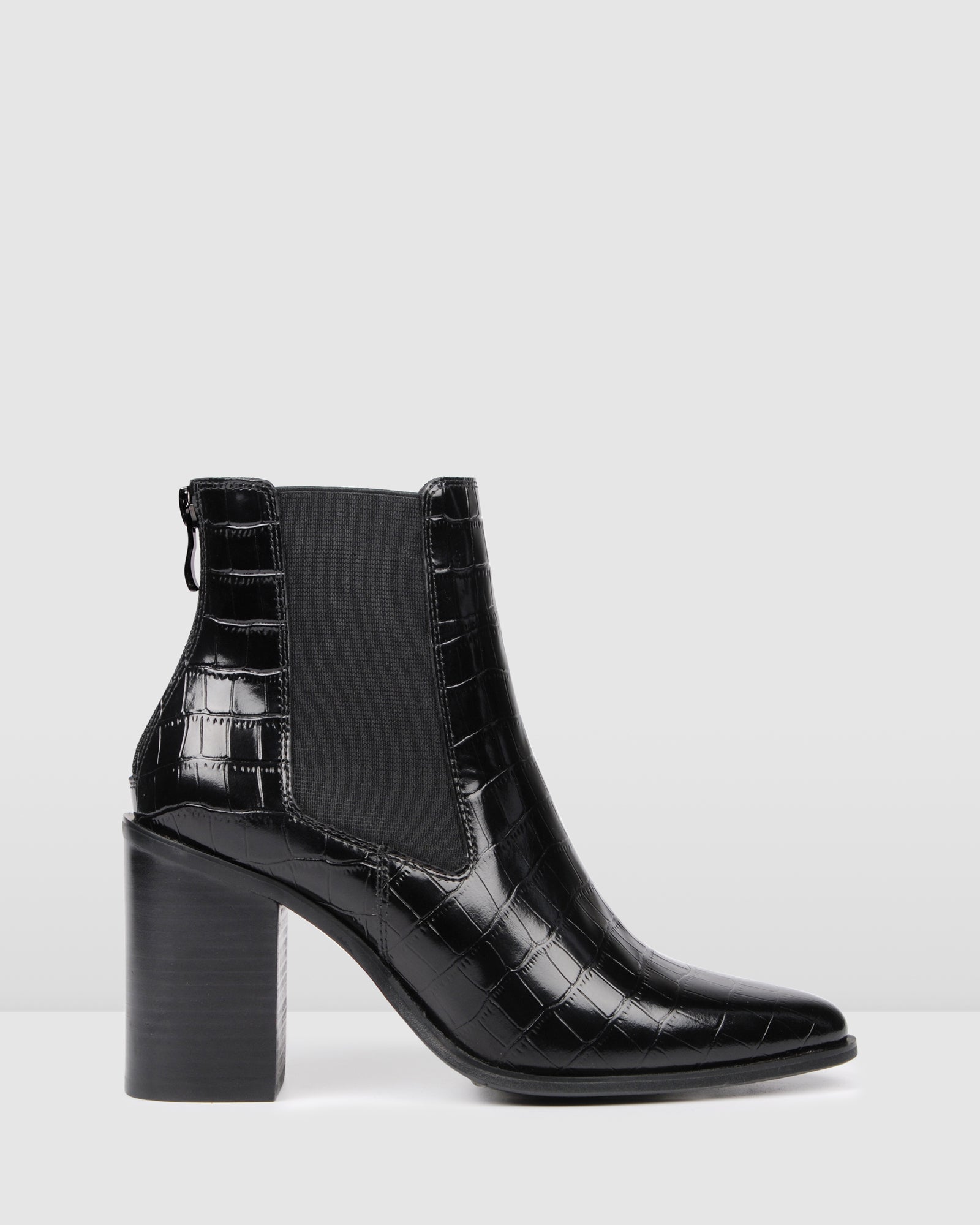 pointed croc ankle boots