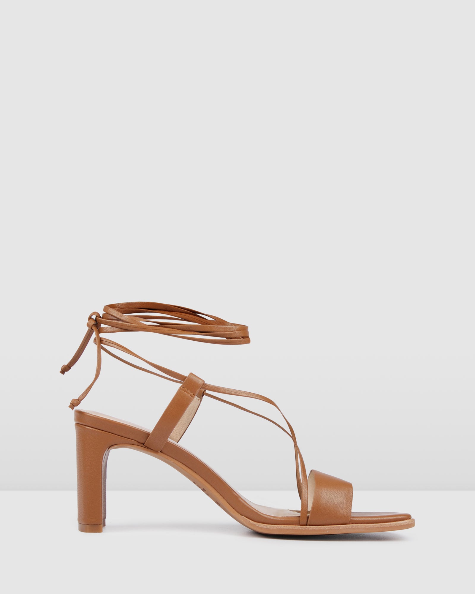 tan leather mid heel sandals