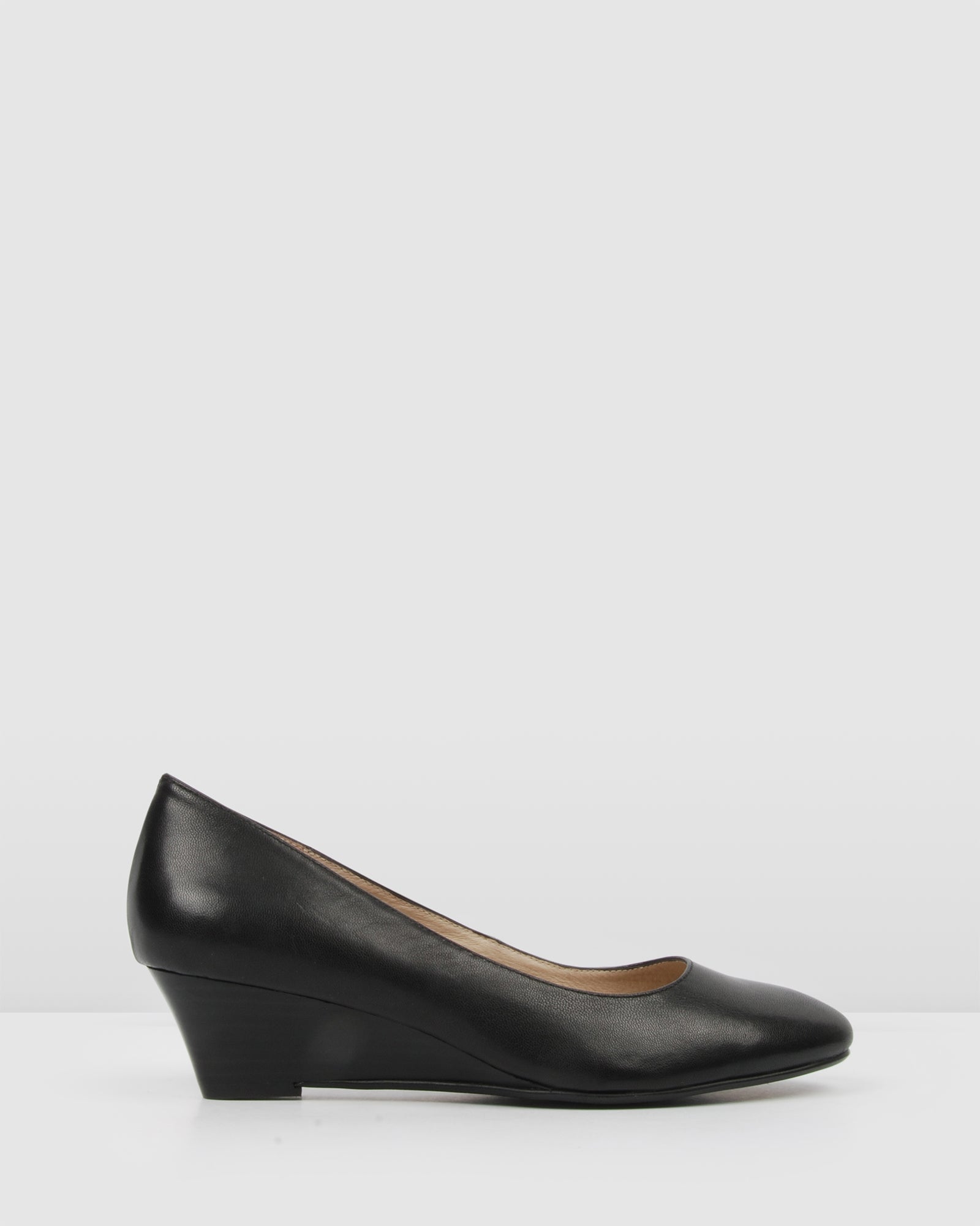 black leather wedge court shoes