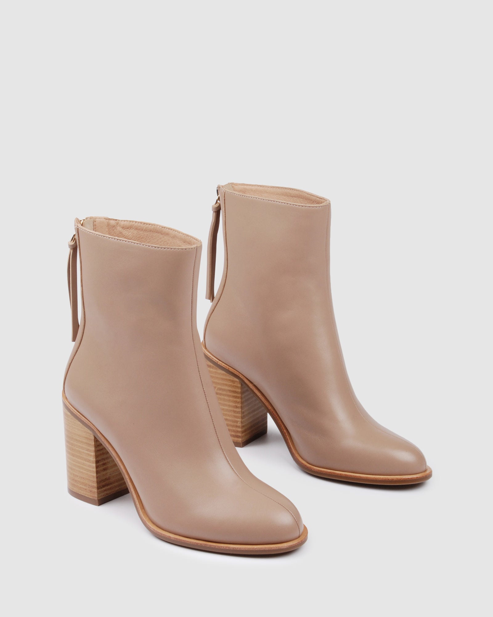 beige leather ankle boots