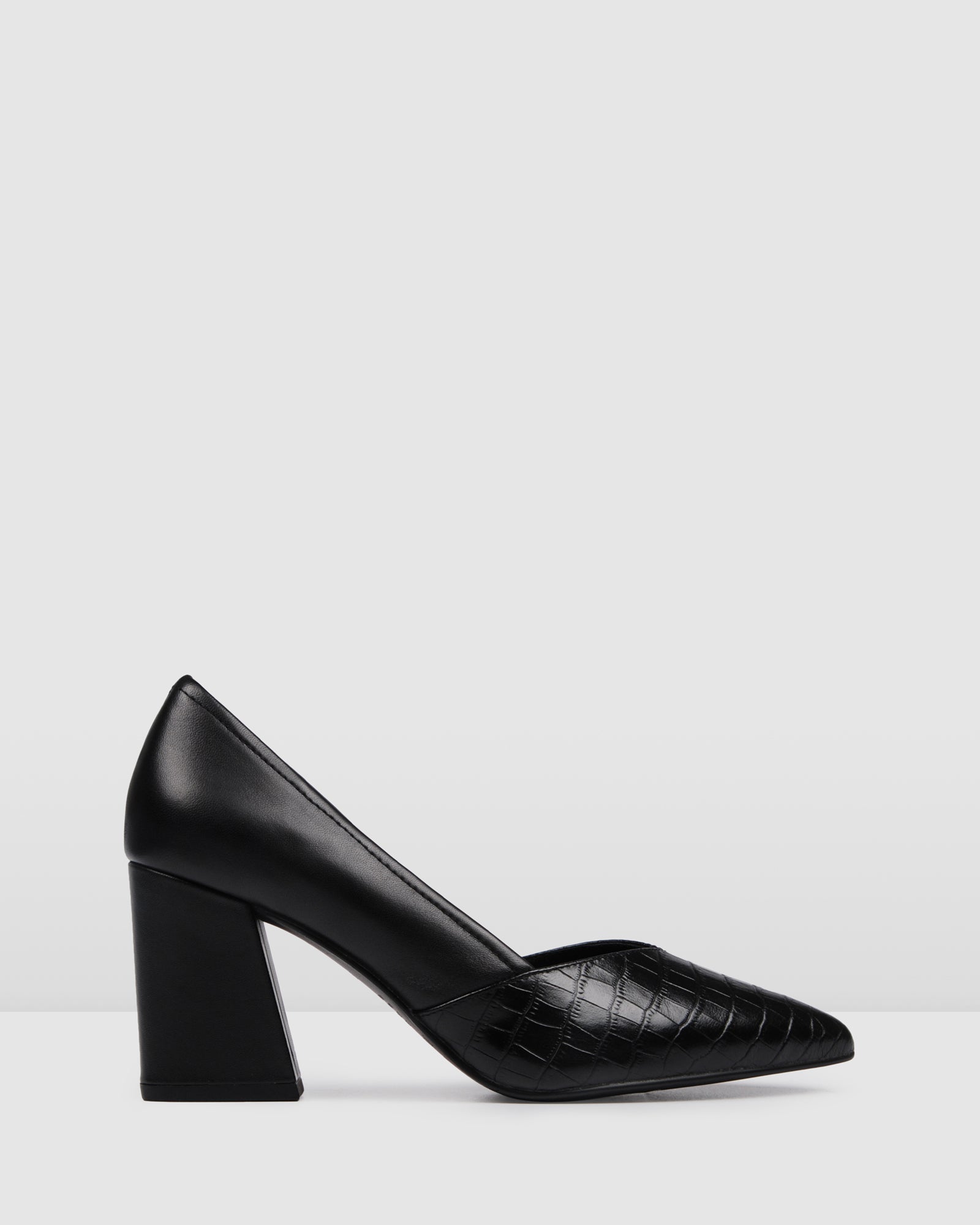 black leather mid heel court shoes