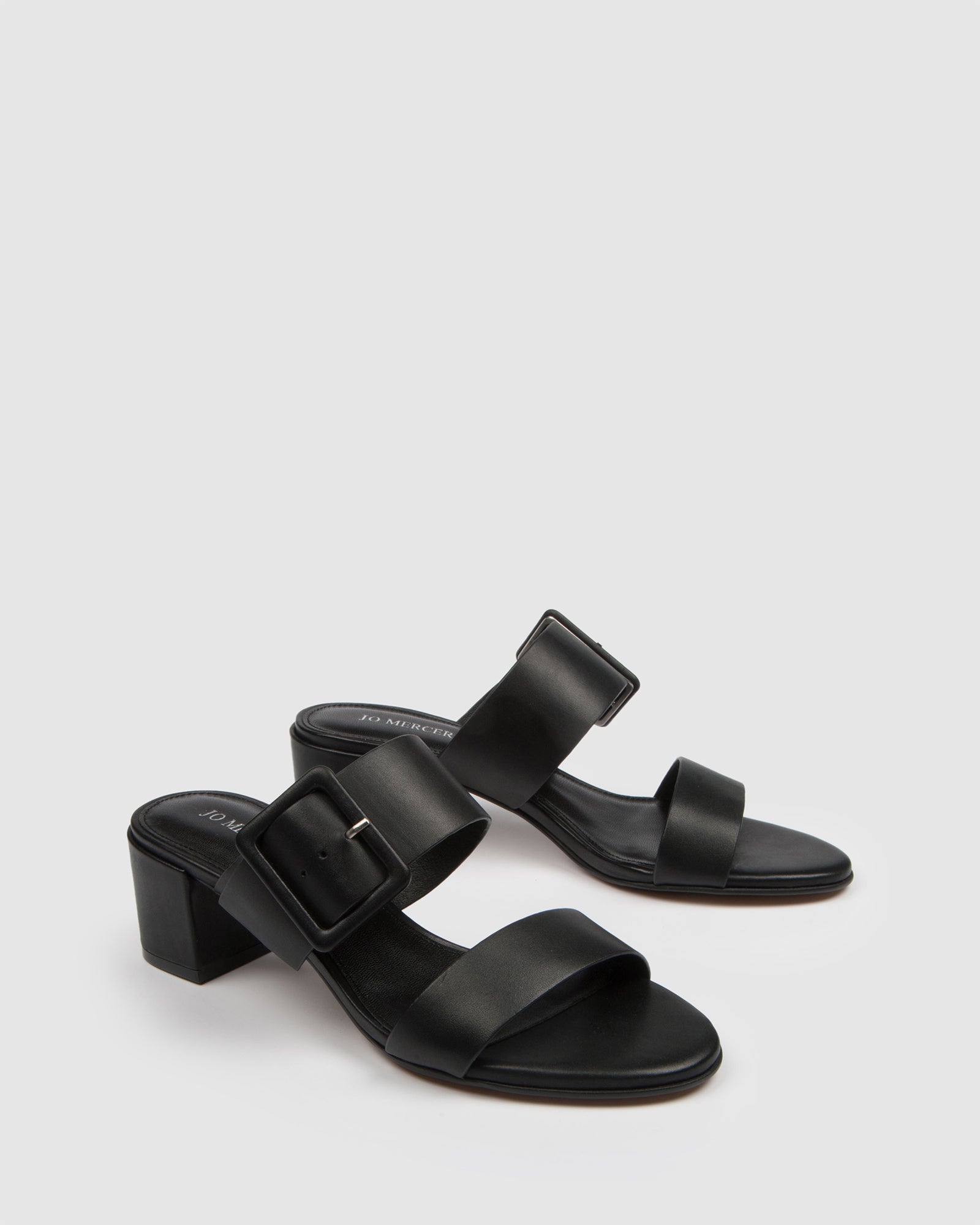 black slides leather