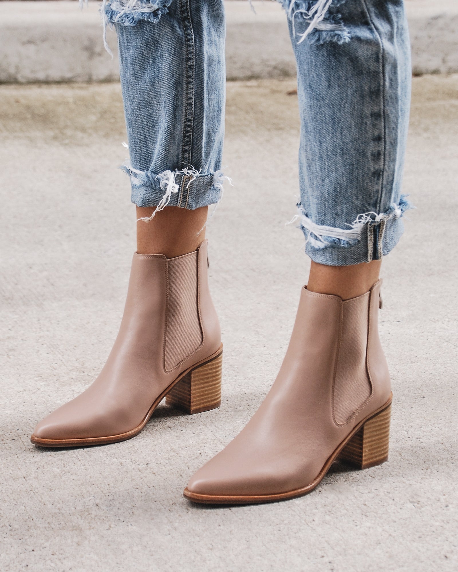 beige leather ankle boots