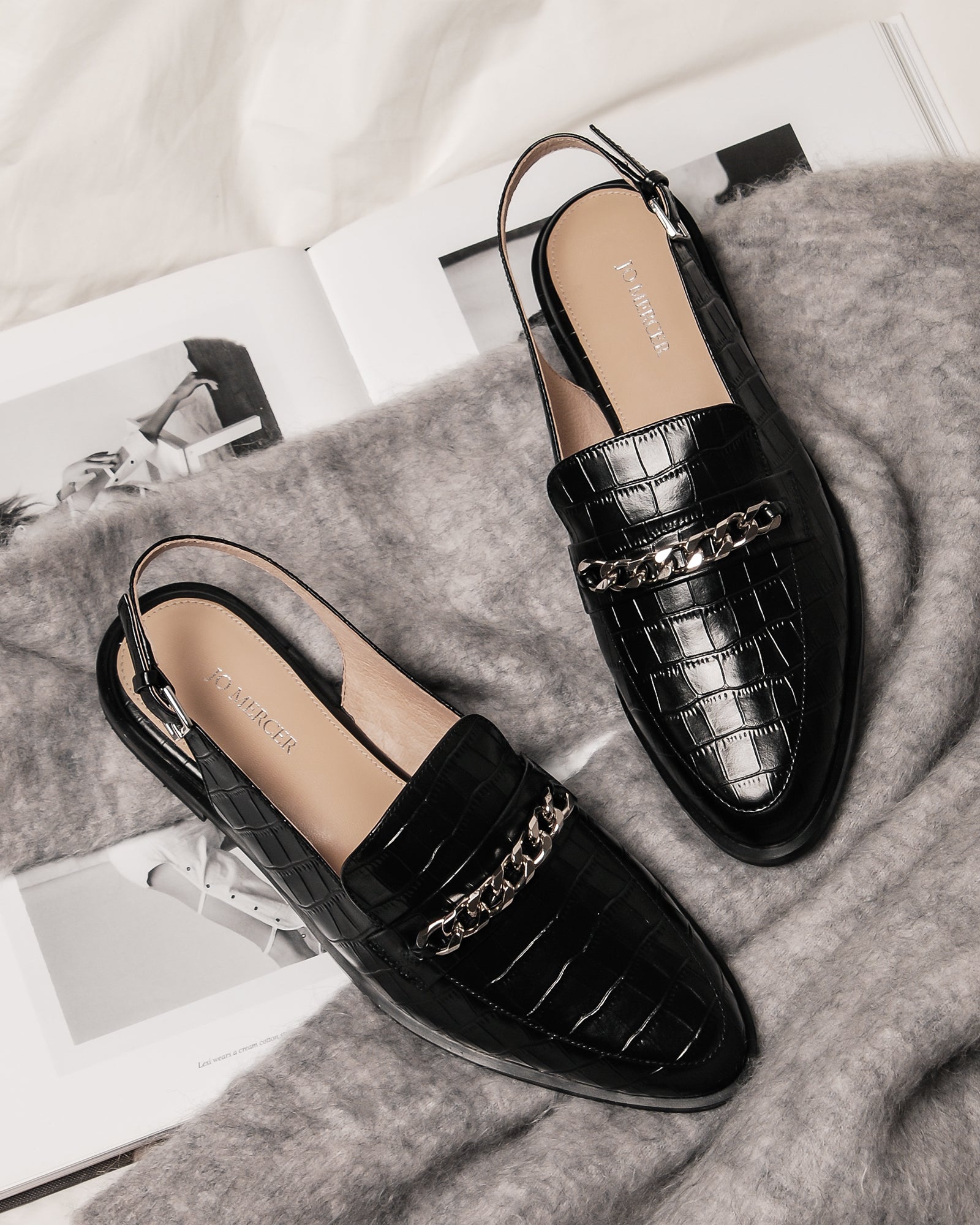 black croc loafers