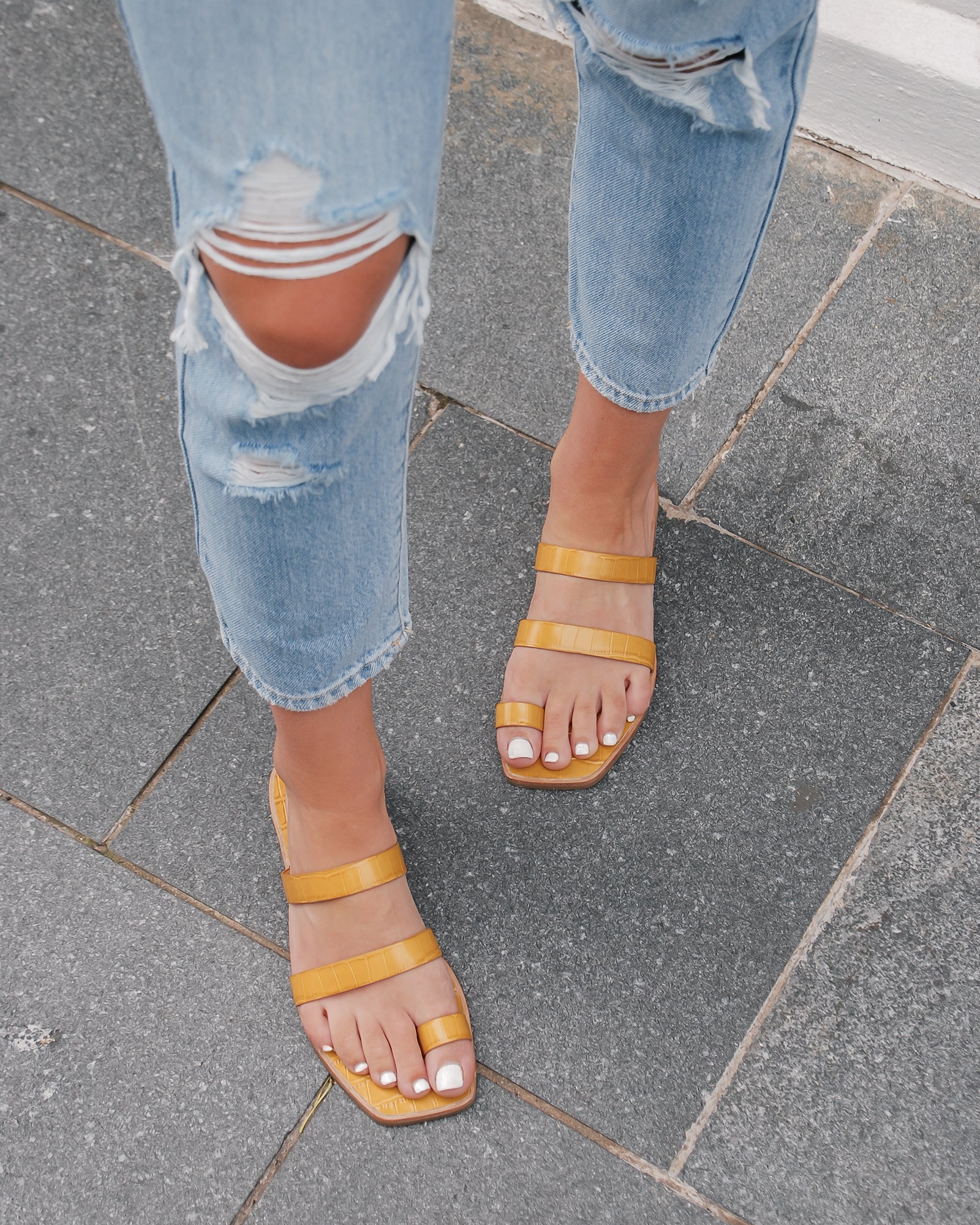 yellow croc sandals