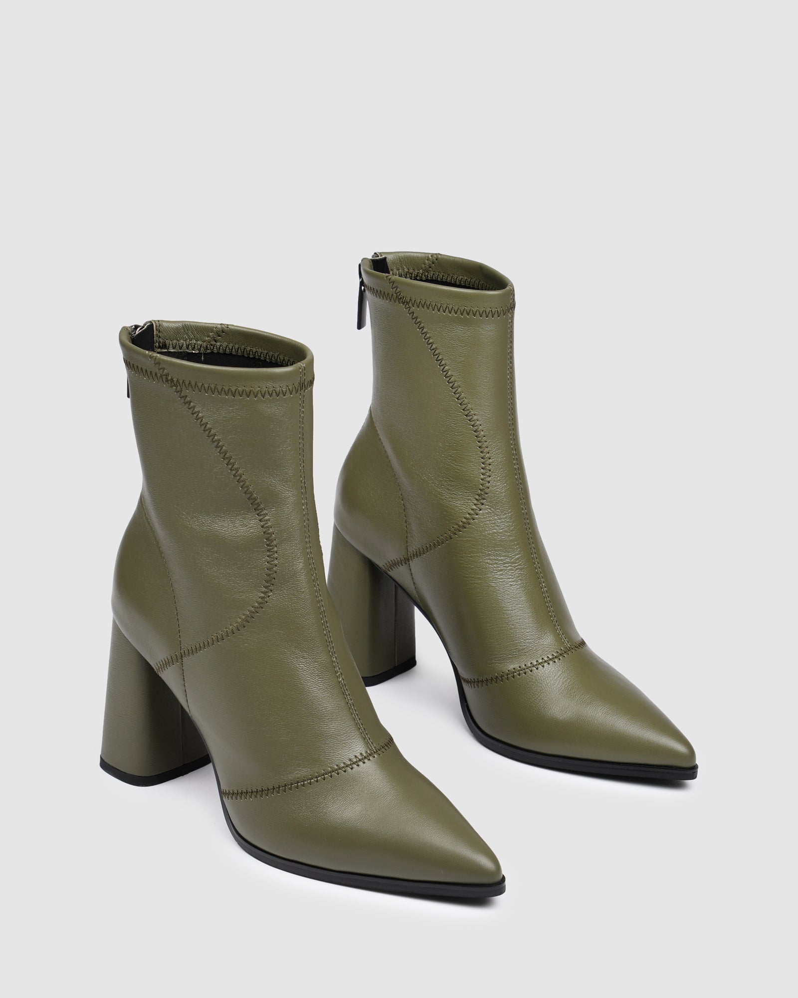 TEX HIGH ANKLE BOOTS OLIVE GREEN LEATHER - Jo Mercer