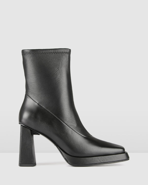 YALE HIGH PLATFORM ANKLE BOOTS BLACK LEATHER - Jo Mercer