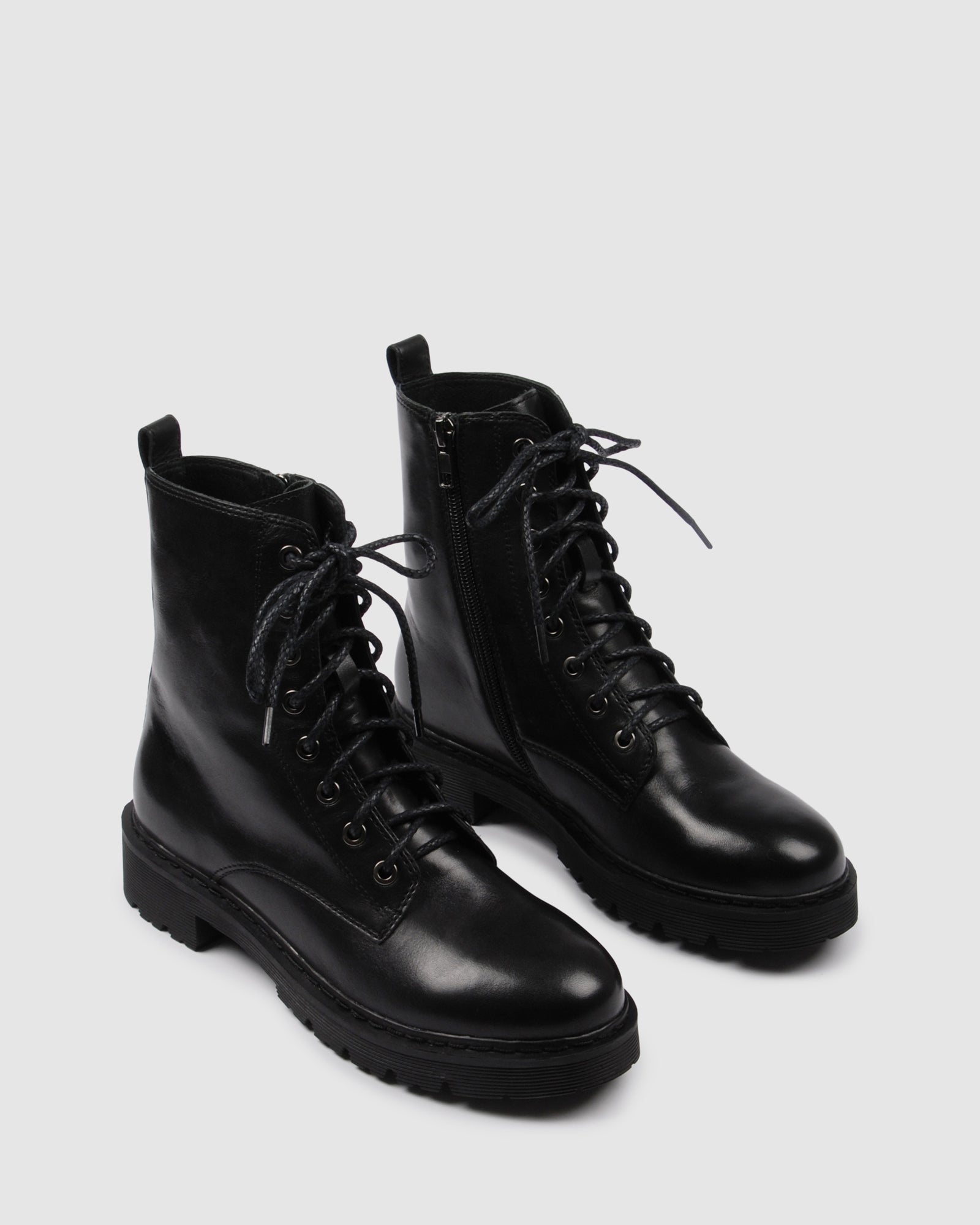 black leather low boots