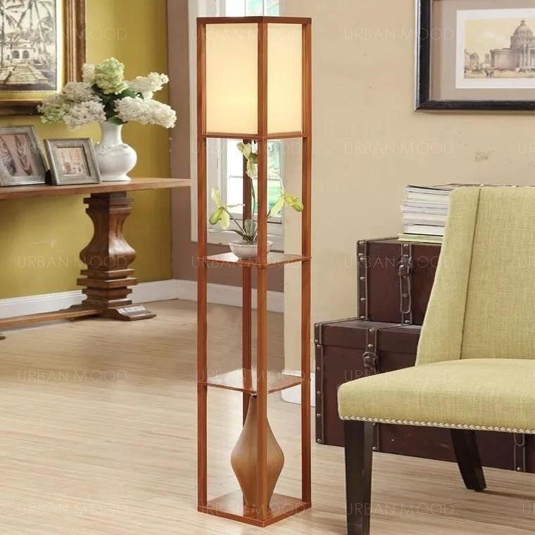 wooden shelves floor lamp