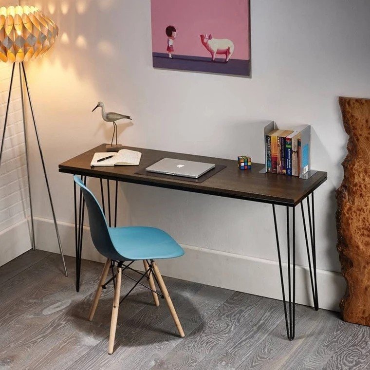 Leanna Modern Industrial Solid Wood Slim Study Table Urban Mood
