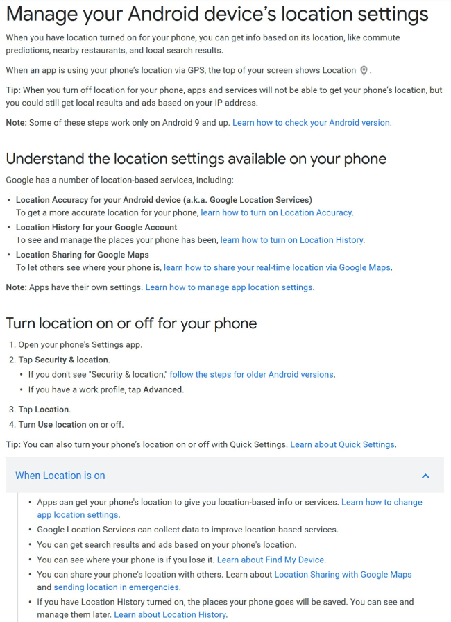 Instructions on how to set privacy instructions in android