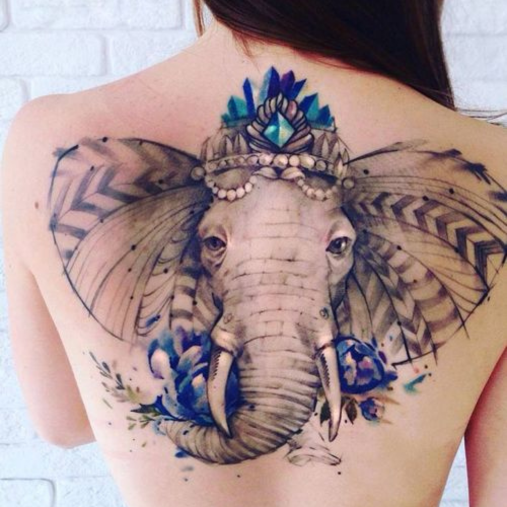 tatouage éléphant bleu
