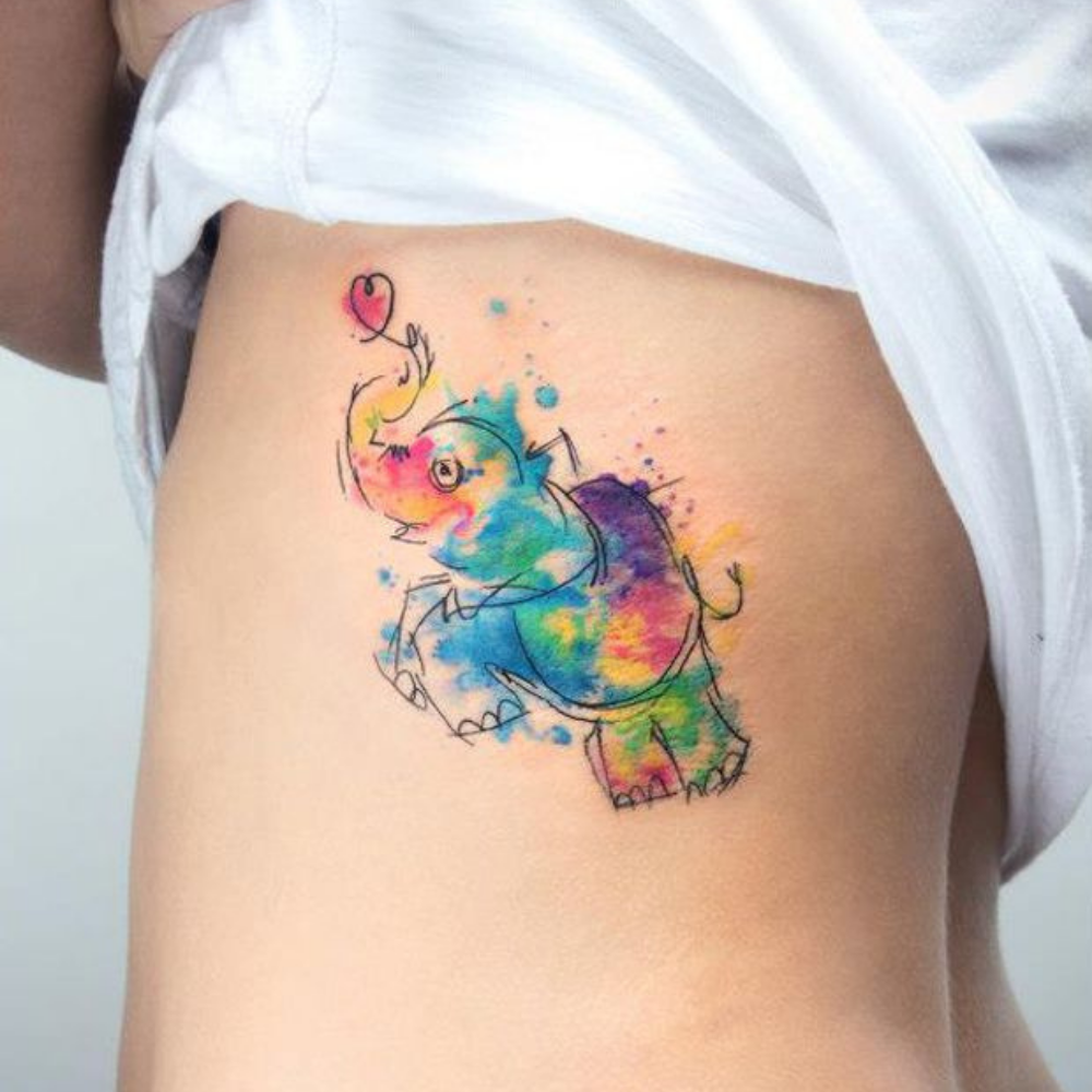 tatouage éléphant couleurs