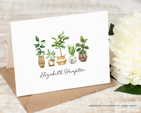 Notecard with houseplants and custom name printed on it