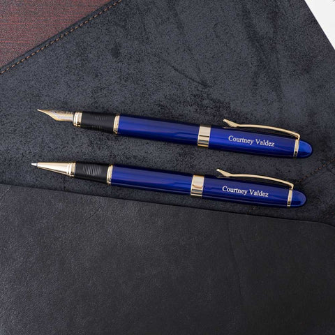 Dayspring Pens Blue Alexandria Fountain Pen and Rollerball Pen set