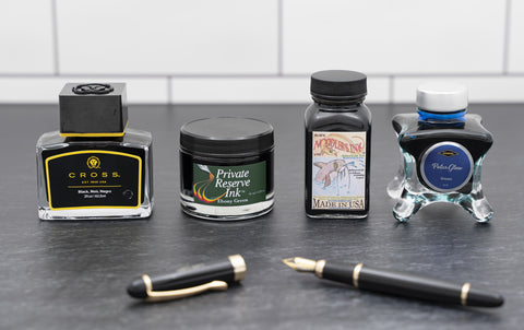 Bottled Fountain Pen Ink: Cross Black, Private Reserve Green, Noodler's Black, Diamine Polar Glow