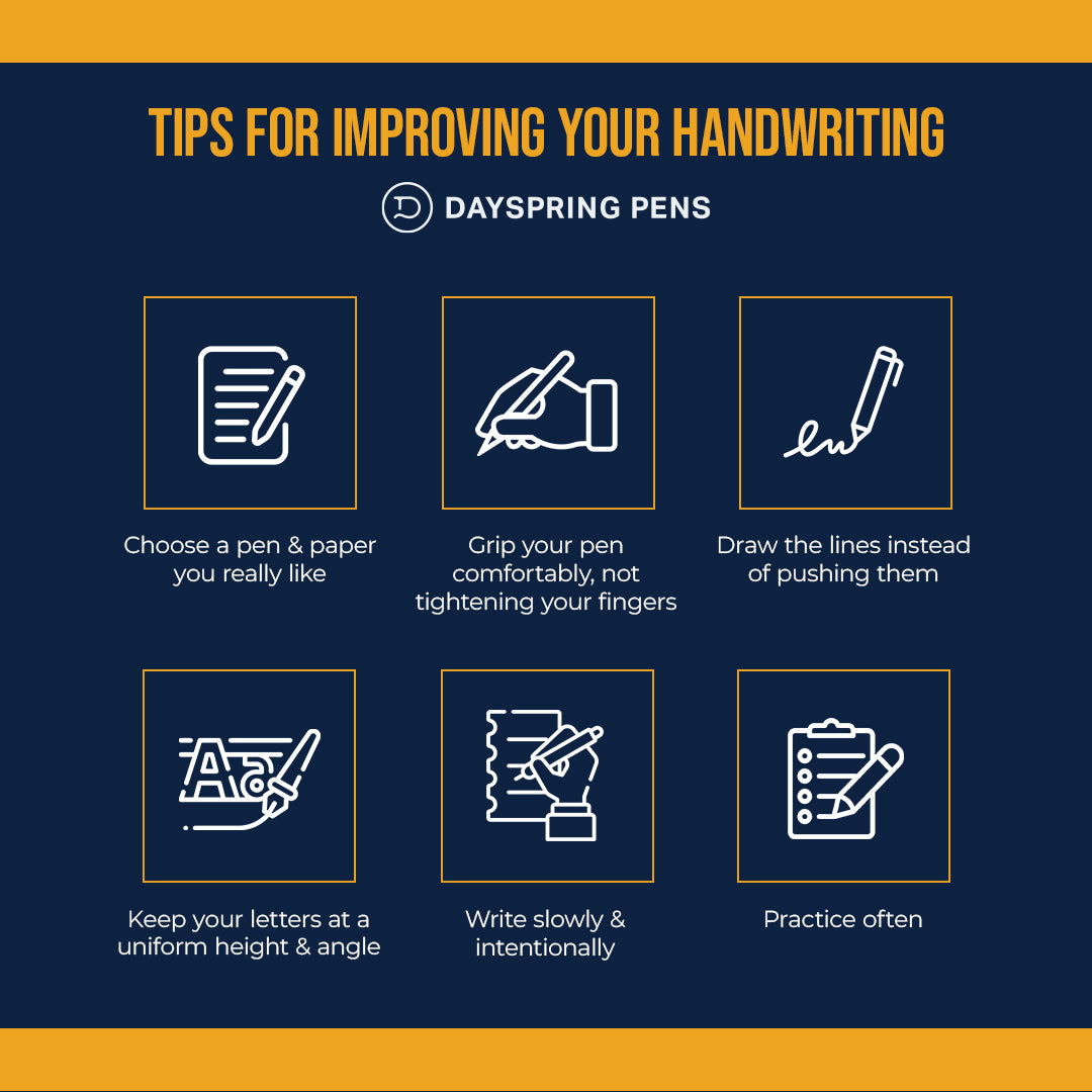 Tips for improving your handwriting from Dayspring Pens Infographic