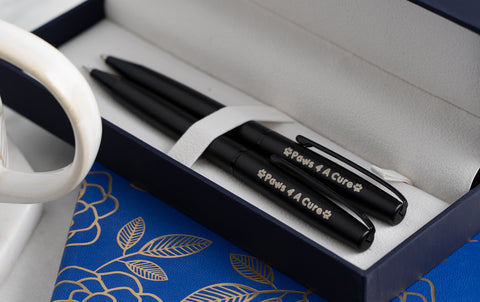 The Richmond Matte Black Pen and Pencil Set Ready for Fathers Day in a Dayspring Pens gift box
