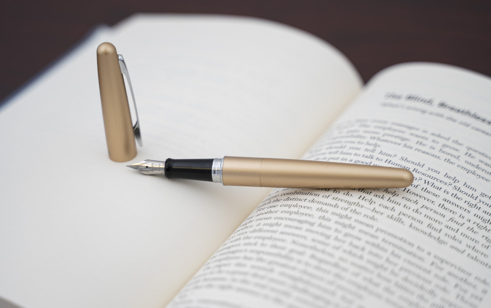 The Pilot Metropolitan Fountain Pen resting on a Book