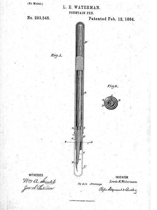 Waterman fountain pen patent, 1884
