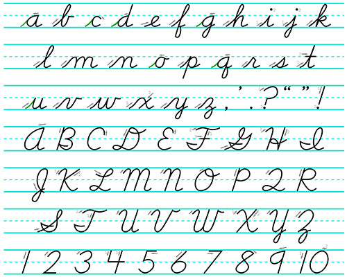 alphabets cursive examples D’Nealian style hand writing