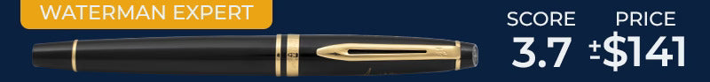 Waterman Expert black and gold rollerball pen ranking infographic