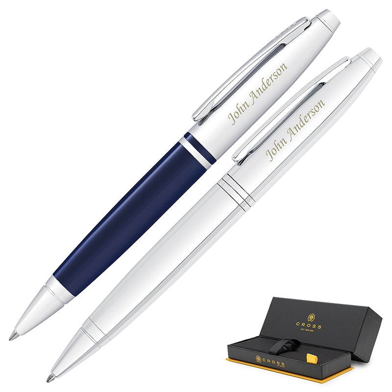 Corporate gift of a Cross Calais Chrome and blue Ballpoint pen set with pen case