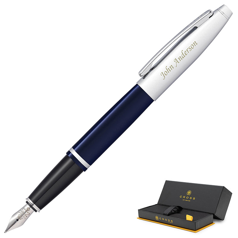 Cross Calais Chrome and Blue Fountain Pen with pen case