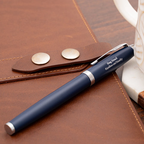 The Parker IM Blue and Chrome Rollerball Pen