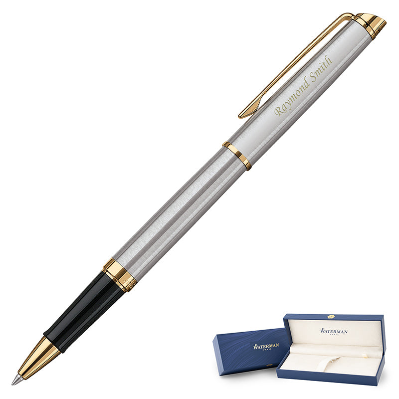 Personalized Waterman Hemisphere Stainless Gold Trim Rollerball