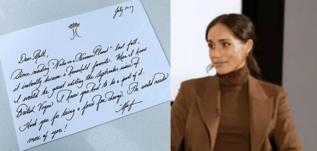 Example of Meghan Markle handwriting style on letter