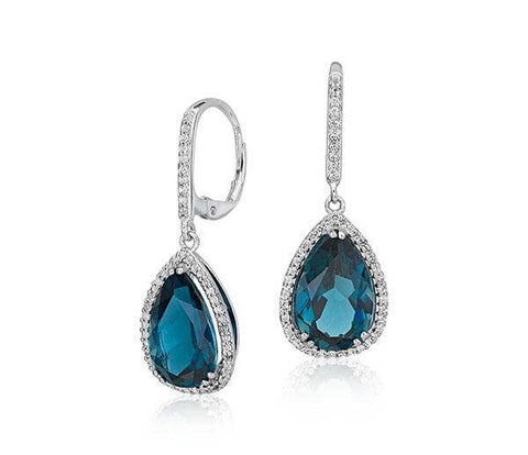 London Blue Topaz Elegant Halo Drop Earrings