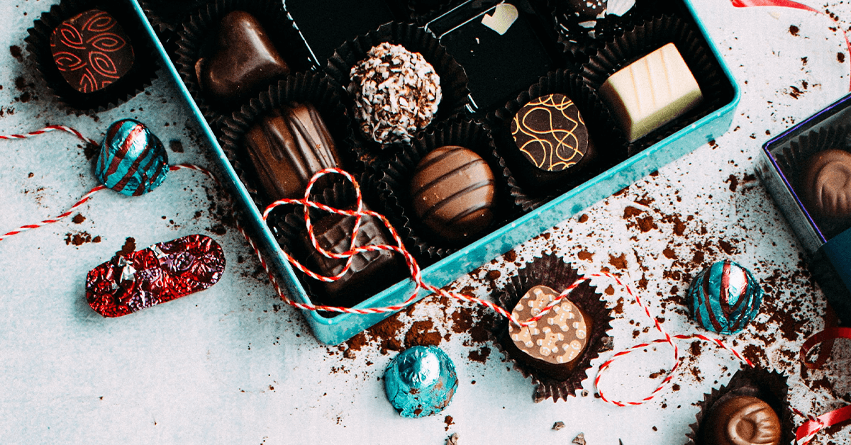 Artsy photo of a box of delicious chocolates