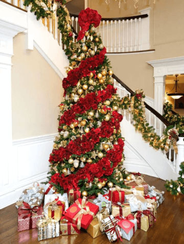 christmas tree covered in red roses