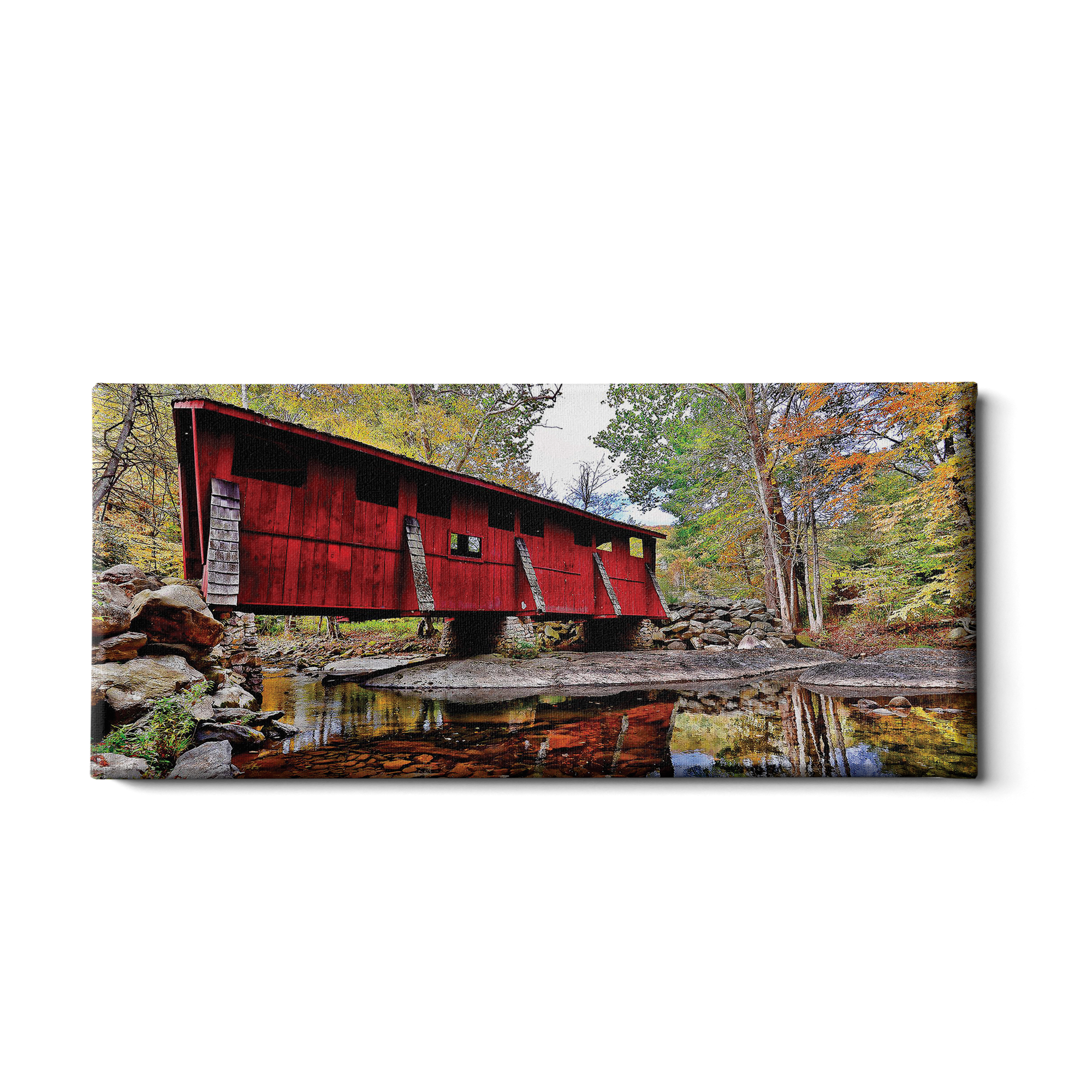 Destination Covered Bridge Panoramic Canvas Wall Art College Wall Art