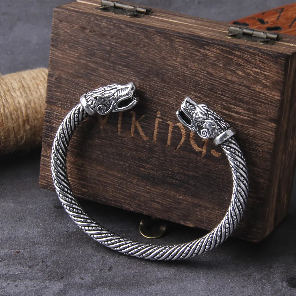 The Norse|viking Dragon Stainless Steel Cuff Bracelet For Men With Wooden  Box
