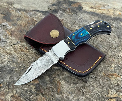 Lagertha's Hand forged Folding Pocket Knife With Wooden Handle And Leather Sheath