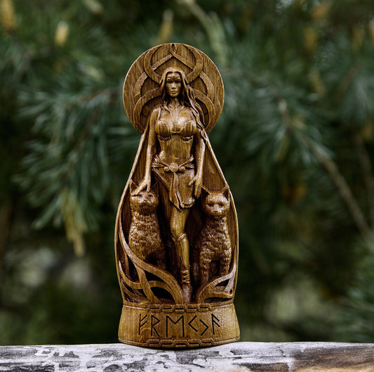 Frigg Queen of Asgard, Norse Goddess Hand Carved Wooden Statue