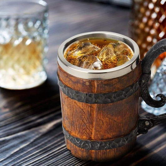 Viking Wood Barrel Beer Mug Tankard 304 Stainless Steel Liner Medieval  Nordic Style Wooden Rivet Leather Wooden Beer Stein 600ml