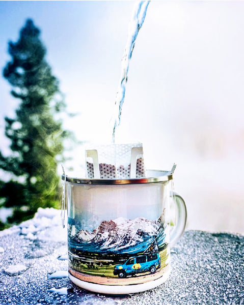 Sustainable and eco friendly coffee brewing in the enamel camp mug