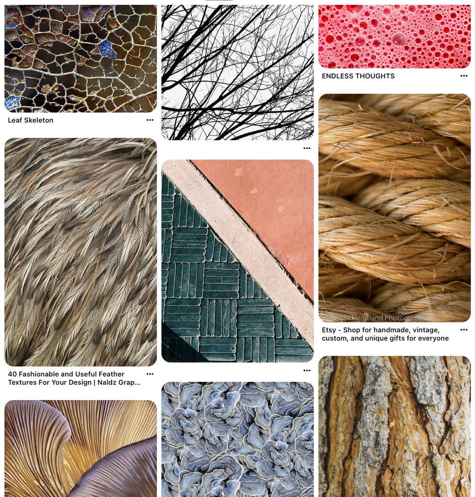 Pinterest sample screenshot of the textures inspiration and reference to use in the brand guide or mood board