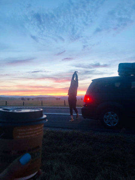 Coffee on the go-waking up at dawn-road trip