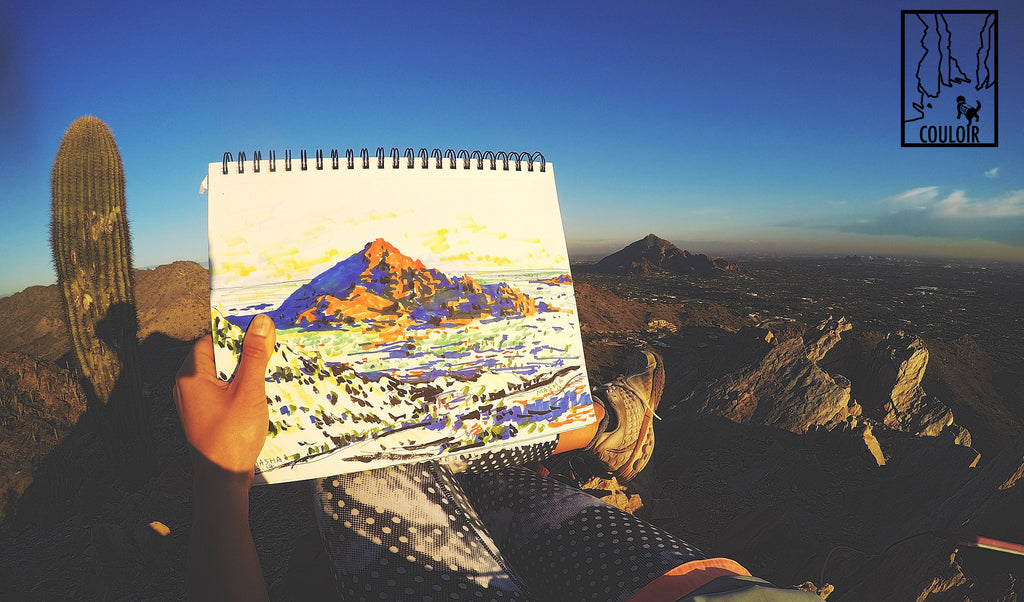 Sketching on the hike with the camelback mountain at the background