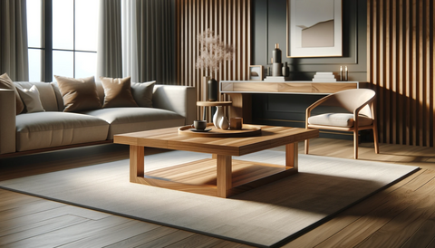 mordern design living room with coffee table made of oak