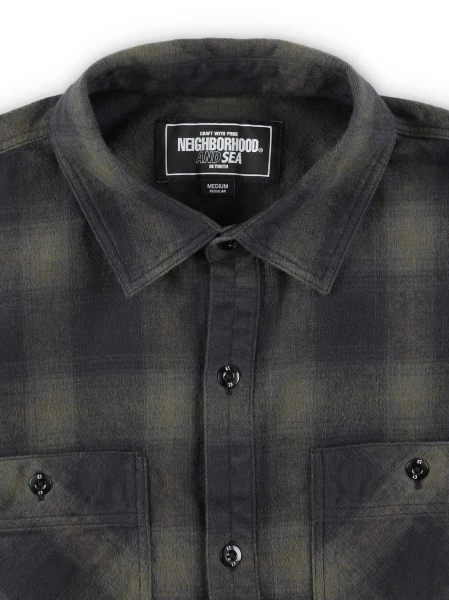 NEIGHBORHOOD WDS OMBRE CHECK SHIRT GRAY | angeloawards.com